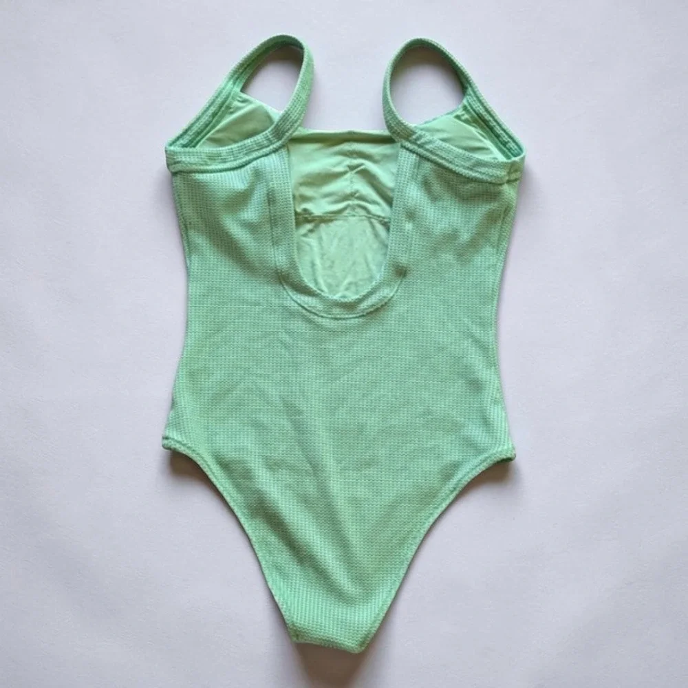 Aerie Scoop Back Textured Waffle Knit One Piece Swimsuit Sz M